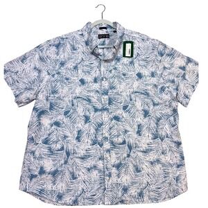 Hawker Rye Seersucker Shirt Mens 3XL Blue New Auburndale Tropical Palm Leaf SS